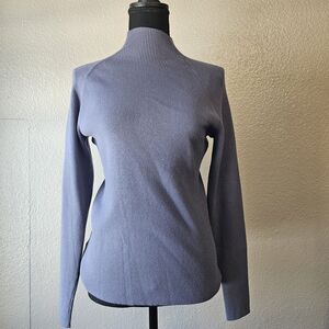 Eddie Bauer Women’s Large Ribbed Knit Mock Neck Sweater Blue Long Sleeve L AA615